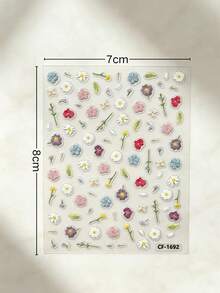 1片春季彩色雛菊3D浮雕美甲貼紙，含多色五瓣花、葉片與花苞，3D刺繡浮雕工藝，清新療癒INS花卉風，柔和濃郁花色，多種圖案尺寸，易貼附，適用於凝膠美甲與手工穿戴甲，打造溫柔浪漫森林花卉美甲藝術 - 彩色 - 查看 5