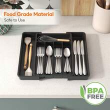 1pc 8.5-14.4 Inch Adjustable Expandable Kitchen Drawer Organizer, 7-Compartment Cutlery Tray, Kitchen Utensil Organizer, Durable Plastic Cutlery Divider - Multicolor - View 4