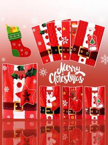 50Pcs Christmas Gift Bags,Suit Design Treat Bags,Plastic Gingerbread Star Pattern Goodie Bags For Gift Packaging Xmas Eve Party Decor - Multicolor - View 8