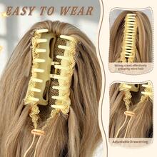 HEYPINK Claw Shaped Ponytail Extension Hair Accessory Brown Gold Burgundy Gradient Brown 20 Inch Long Wave Heat-Resistant Fiber Synthetic Ponytail Wig, Suitable For Women's Parties And Daily Use, Halloween - Black Brown - View 9