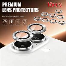 XINHONGYU 10片裝水鑽銀色相機鏡頭保護膜，適用於Phone 18 Pro/Phone 18 Pro Max/Phone Ultra，亮面水鑽透明升級版相機貼紙，兼容 17/16/15/14/Pro/Pro Max鏡頭，亮晶晶水晶鏡頭保護膜，手機配件，防水、防震、防摔、防刮、防指紋，全覆蓋 - 銀色 - 查看 9