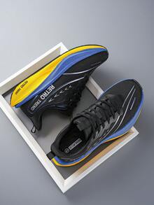 Sepatu Lari Pria, Baru, Nyaman, Anti Selip, Cocok untuk Lari, Perjalanan, Olahraga di Gym, dan Dapat Digunakan Sepanjang Musim. - Hitam, biru, kuning - View 6