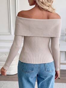 SUNSTORY Women's Autumn Cold Shoulder Bow Knitted Top, Ribbed Slim Fit Long Sleeve Sweater, Elegant Fairy Style, Suitable For Party, Night Out, Birthday, Social Gathering - Dusty Pink - View 9