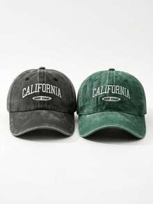 BONNY BOOM 2件裝 CALIFORNTA 西海岸刺繡棒球帽卡車帽，中性復古水洗 Y2K 戶外防曬可調節旅行度假禮物，適合朋友家人、萬聖節、聖誕節、母親節、父親節、新年、婚禮用品、感恩節、單身派對、返校季、學生開學季、教師節、嘉年華 - 綠色+黑色 - 查看 3