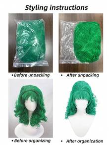 anxin Bright Green Voluminous Beehive Curly Wig Straight Bang Synthetic Fiber For Gothic Witch Misty Forest Theme Halloween Women Cosplay Wig - Dark Green - View 10