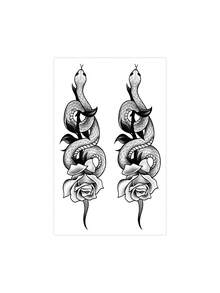 1pc Black And White Snake And Rose Pattern Temporary Tattoo Sticker, Realistic Fake Tattoo Design, Suitable For Daily Use, Bachelorette Party Favors, Music Festivals, Cosplay, Graduation Gifts, Lasts 3-5 Days - Black - View 4