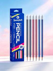 12pcs/24pcs 2B Graphite Pencils, HB Graphite Pencil Set With Eraser - Suitable For School, Art, Office, Drawing, Sketching, Learning - 3 Colors Wooden Pencils, HB Exam Pencils, Back To School Essentials - Multi-color - View 2