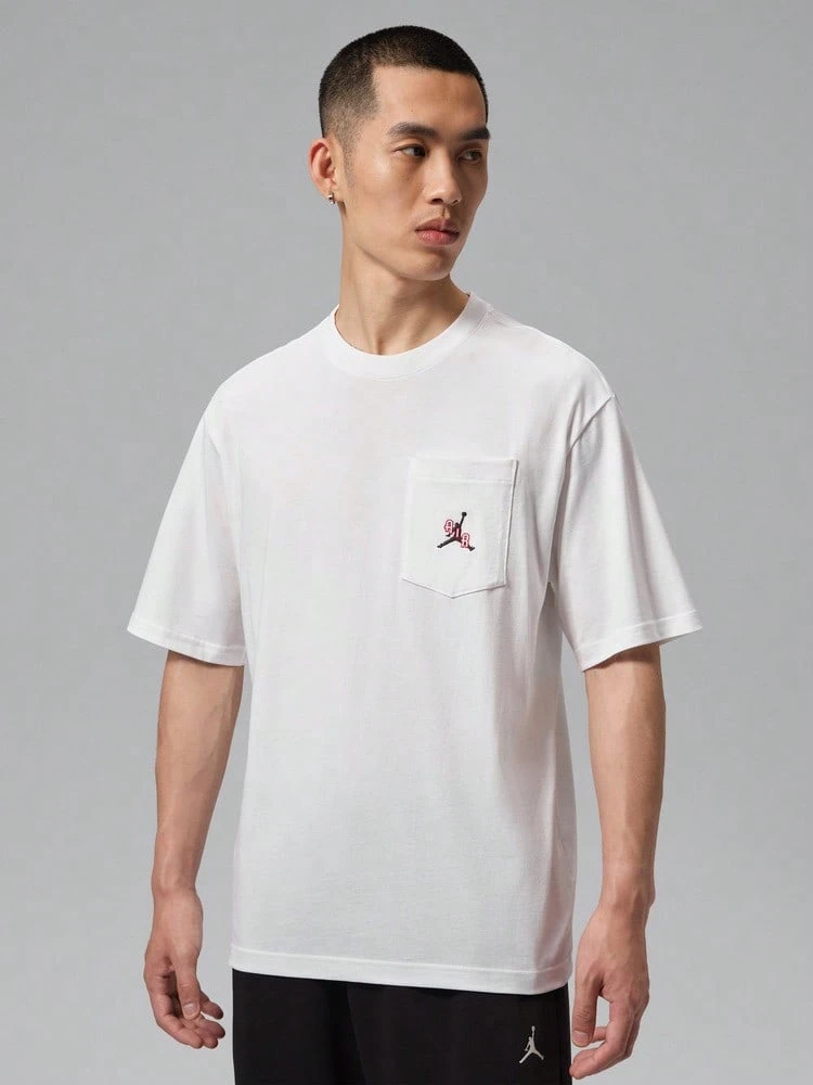 Jordan Men's AS POCKET SS CREW Short Sleeve Knit Collarless T-Shirt TIF3070-100 - Black and White - View 1