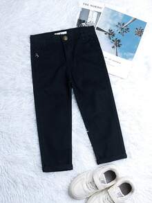 Boys' Embroidered Logo Coffee Color Pure Cotton Casual Long Pants, Spring/Autumn - Royal Blue - View 14