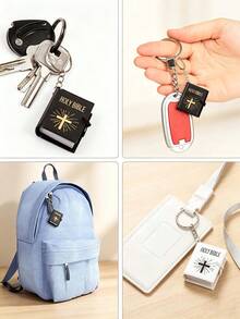 1 móc khóa mini hình sách Kinh Thánh, mặt treo sách tí hon thiết kế hình chữ thập, charm túi xách cầm tay cho nam nữ, dùng cho ba lô, ví, vòng chìa khóa - Nhiều màu - Xem 10
