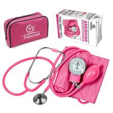 Kit Pulsovital Esfigmomanómetro Aneroide + Estetoscopio, Baumanómetro Manual para Adultos Brazalete 22-32cm, Color Rosa, Incluye Estuche de Almacenamiento - Rosa - Ver 1