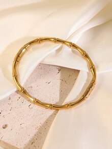 VceTd 1pc Minimalist Style Stainless Steel Women's Bracelet With Enamel Bamboo Knot Decoration, Suitable For Daily Wear - Yellow Gold - View 7