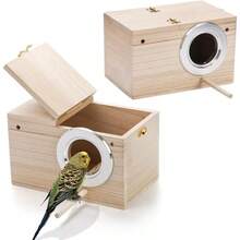 1pc Parrot Nest Box, Natural Wood Bird Nesting Box, Small Bird House Breeding Box, Suitable For Lovebirds, Cockatiels, Parrot Mating, Bird Cage Use - View 4
