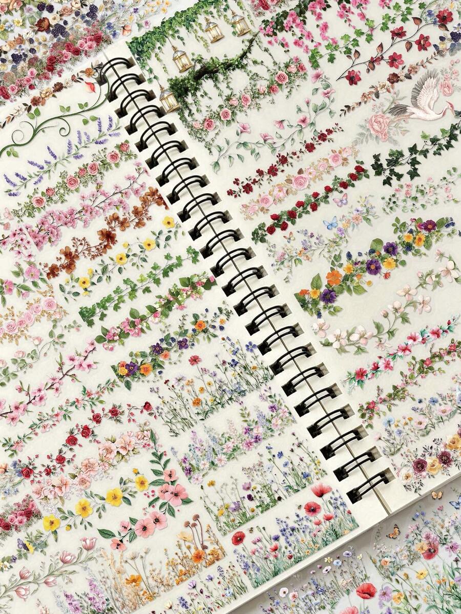 56PCS,Strip Flowers Transparent Stickers,PET Material,Creative And Aesthetic Design Sticker,Suitable For Mobile Phone Cases, Tablets, Laptops, Suitcases, Cars, Notebooks, Helmet, Guitar, Skateboard, Storage Box,Computer - 56 Pieces - View 1