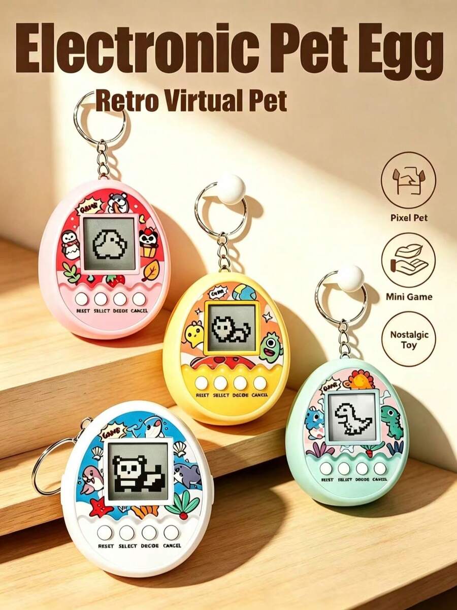 1pc Mini Virtual Electronic Pet Keychain Toy, Retro Handheld Pet Raising Game Machine, Feeding & Healing Game Mode, Portable Backpack Pendant, Educational Stress Relief Toy For Teens, Birthday Christmas Holiday Gift