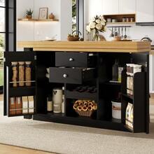 Extendable Kitchen Table 120-197 Cm, 360° Swivel, With Wine Rack And Snack Shelves, Magnetic Doors, White/Black, Max Load 60 Kg - Black - View 3