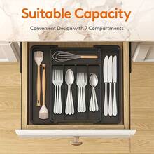 1pc 8.5-14.4 Inch Adjustable Expandable Kitchen Drawer Organizer, 7-Compartment Cutlery Tray, Kitchen Utensil Organizer, Durable Plastic Cutlery Divider - Multicolor - View 3