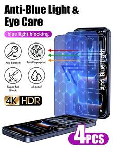 4 buah Pelindung Layar Kaca Tempered Anti-Cahaya Biru, Kompatibel dengan iPhone 18 Pro Max/18 Pro/17 Pro Max, Juga Kompatibel dengan iPhone 17 E/17 P Pro/16/16 Plus/15 Pro/15/14/13/12/11/XR/XS, Perlindungan Penuh | Perlindungan Mata | Anti-Sidik Jari | Kompatibel dengan Casing Ponsel - 4 buah - View 7