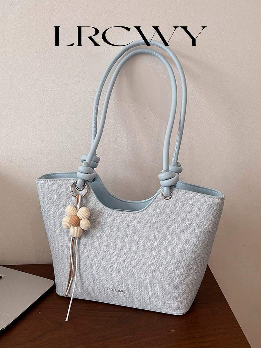 Women's Shoulder Tote Bag Large Capacity Minimalist Blue Bag Cute Gentle Elegant Floral Charm Suitable For Shopping And Commuting - Baby Blue - View 1
