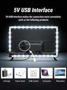 شريط إضاءة LED مرن باللون الأبيض الدافئ 16.4--3.28 بوصة، شريط إضاءة LED يعمل بالطاقة USB - 5 فولت قابل للقطع ذاتي اللصق، مناسب لإضاءة خلفية التلفزيون. مثالي لإضاءة خلفية التلفزيون والديكور الداخلي. يتميز بأداء مستقر وإضاءة عالية السطوع، مما يعزز مساحتك. - ضوء دافئ - مشاهدة 7