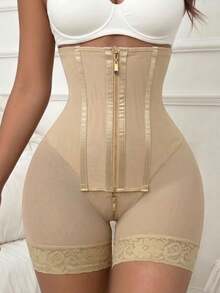 1pc Colombia High Waist Shaping Shorts, Shaping Panty, Zipper Closure, Tummy Control, Suitable For Multiple Occasions - Apricot - View 3