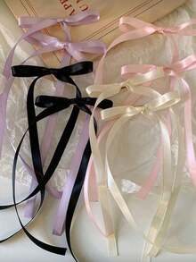 8pcs Sweet Polyester Ribbon Bow Hair Clips, Girl's Double Ponytail Hair Accessories, Side Braided Hair Ribbon Tie Hair Clips - Multicolor - View 7