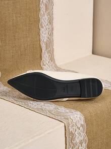 Pointed Toe Low Vamp Bow Flat Shoes, Delicate Satin Texture Soft And High-End, Versatile Shoes. - Beige - View 7