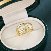 1pc Minimalist Line Geometric Arrangement Design Cubic Zirconia Women's Ring - Multicolor - View 9