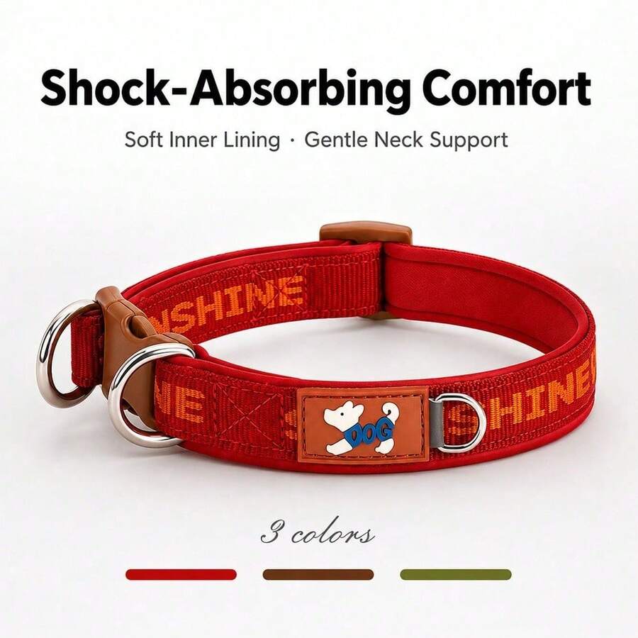 1PC Double D-Ring Heavy Duty Dog Collar | Letter Jacquard Polyester Webbing . Comfortable Neoprene Lining Protects Fur . Adjustable . Suitable For Small And Medium Dogs For Indoor And Outdoor Use - Red - View 1