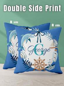 1pc Customizable Personalized Text Print Double-Sided Pillow Case, Suitable For Holiday Gifts, DIY Pattern Pillow Case, For Family, Friends And Yourself - Blue - View 6