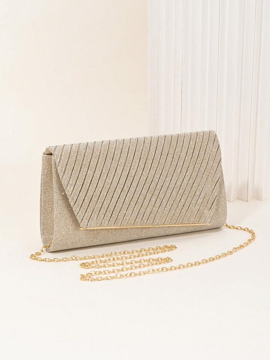 LJDCRFT Elegant Pleated Envelope Evening Clutch For Women, Sparkling And Luxurious, Suitable For Formal Occasions Such As Weddings, Balls, And Banquets. - Champagne - View 1
