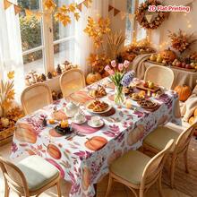 1/2pcs Autumn Tablecloth, Pumpkin Leaf Pattern Polyester Fiber Tablecloth Suitable For Dining Table, Coffee Table, Kitchen, Picnic, Camping, Country Farmhouse Decoration, Thanksgiving Holiday Tabletop Protection And Beautification - Multicolor - View 10