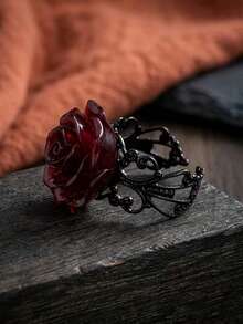 1pc Vintage Gothic Rose Victorian Open Ring, Dark Personalized Adjustable Red Filigree Women's Ring, Suitable For Daily Wear, Party, Music Festival, Halloween, Jewelry Accessory - Multicolor - View 3
