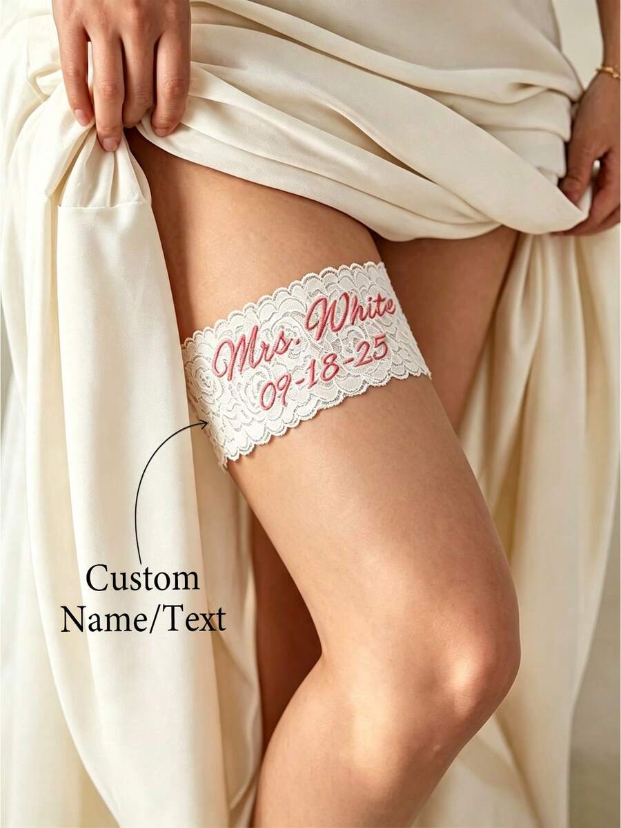 2pcs/1set New Custom Design Colorful Lace Garter Set, Personalized/Signable, Sexy Bridal Wedding Accessories, Suitable For Valentine's Day