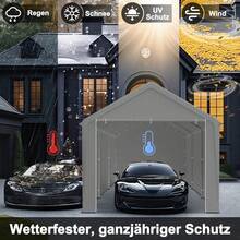 Carport Lagerzelt 3x6m Grau, verzinktes Stahlgestell, wasserdichte PE Plane, UV-Schutz, Seitenwände - 3 x 6 m - Übersicht 3