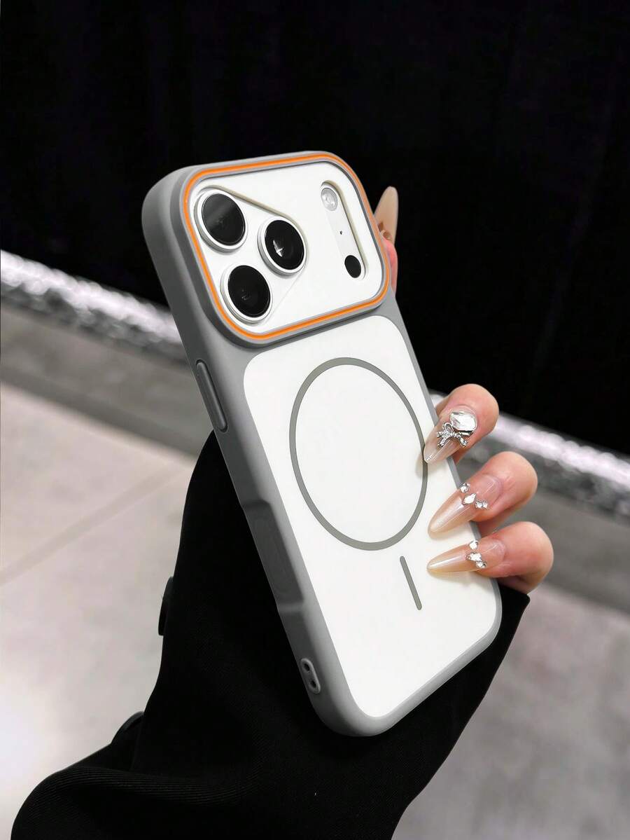Spray-Painted Matte Dual-Color Magnetic Ring Wireless Charging Shockproof Phone Case Compatible With 17 Pro Max/16 Pro/15 Pro Max/14/13/12 Pro/11/13 Pro Max/14 Pro Max And Other Models, Fashionable Gift For Men And Women - Greyish White - View 1