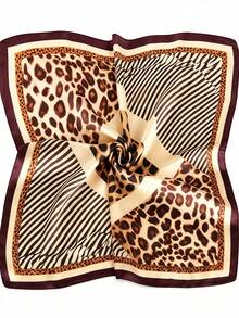 1pc Fashionable Vintage Women's Leopard Print Scarf, Headscarf, Waist Accessory, Commuting, Back To School, Beach Versatile Silk Scarf - Multicolor - View 5