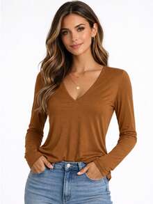Women Blouses - Camel - View 2