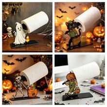 1/4pcs Fun Halloween Wooden Tissue Holder, Featuring Ghost, Skeleton, Pumpkin, And Black Cat Designs, Suitable For Parties, Living Room, And Dining Table Center Decorations. - Napkin Holder - View 1