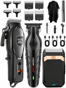 HIENA 男士無線迷你理髮器與刮鬍機，1/2/3件可選，USB-C充電附LED顯示螢幕，鋰電池理髮修剪器，家用理髮工具，適合初學者理髮師，節日禮物 - 黑色 - 查看 15