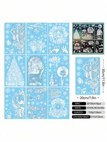 New 9pcs Christmas Window Stickers Set, Includes Clock, Snowman, Snow House, Christmas Tree And Decorative Glass Stickers, Suitable For Window Display, Patterns Include Snowman, Snowflake, Christmas Tree And Castle - Multi-color - View 9