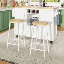 Carrito de servicio con 2 taburetes, carrito de cocina y encimera plegable con toallero, estante para especias, estante para vino y estantes ajustables, para comedor, sala de estar, balcón, mostrador, blanco - Blanco - Ver 3
