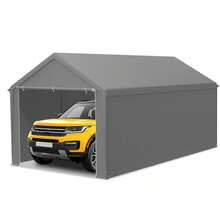 Carport Lagerzelt 3x6m Grau, verzinktes Stahlgestell, wasserdichte PE Plane, UV-Schutz, Seitenwände - 3 x 6 m - Übersicht 10