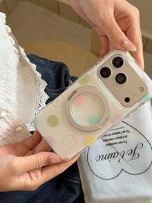 360°旋轉一體式支架手機殼，適用於 Apple 17 Pro Max、16 Pro、15 Pro Max，馬卡龍彩色波點設計，個性化新款保護殼 - 白色 - 查看 12
