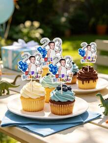 Personalized Photo Cupcake Toppers, Custom Face Birthday Cake Decorations With Age And Numbers, Birthday Party Decorations, Retro Collage Style Cupcake Toppers, Custom Photo Cake Decorations For Birthday Celebrations, Dessert Table Decorations, Party Supplies. - Multicolor - View 4