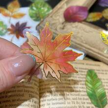 50Pcs Clear PET Gold Foil Leaf Stickers, Transparent Autumn Multicolor Maple Ginkgo Leaves With Golden Vein Decals, Waterproof Self-Adhesive Stickers For Junk Journal Scrapbook Card Envelope DIY Decor - 50pcs/set - View 5
