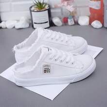 Women's Breathable Easy On/Off Slippers Flat Fashion Versatile Lace-Up Fur Trim Casual Shoes - White - View 8