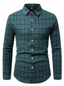 Men's Long Sleeve Plaid Shirt, Suitable For Autumn Wear - Green - View 2
