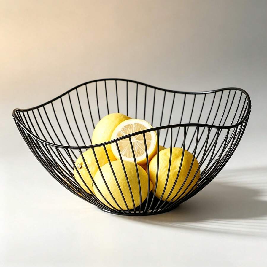 Round Metal Fruit Basket, Modern Wire Fruit Bowl For Kitchen Storage - View 1