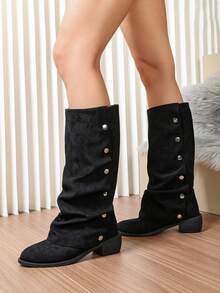 WTKMRSSTEP Women's Fashionable Elegant Tall Boots With Thick Sole And Chunky Heel, Comfortable And Versatile For Autumn/Winter - Black - View 2